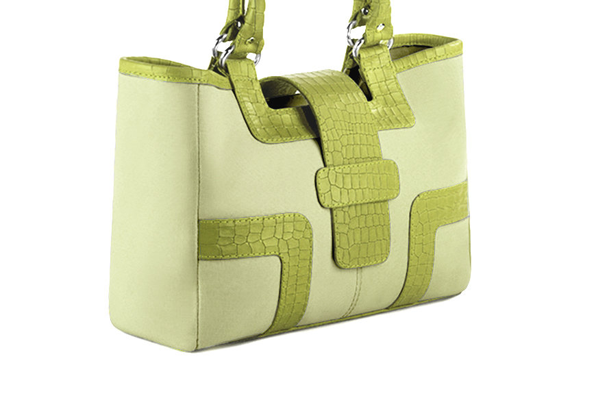 Meadow green women's dress handbag, matching pumps and belts. Front view - Florence KOOIJMAN